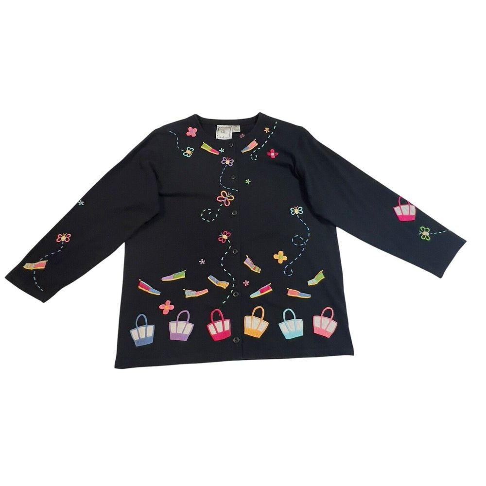 Michael Simon Lite Line‎ Summer Fun Cardigan XL Vintage Colorful Art Butterflies